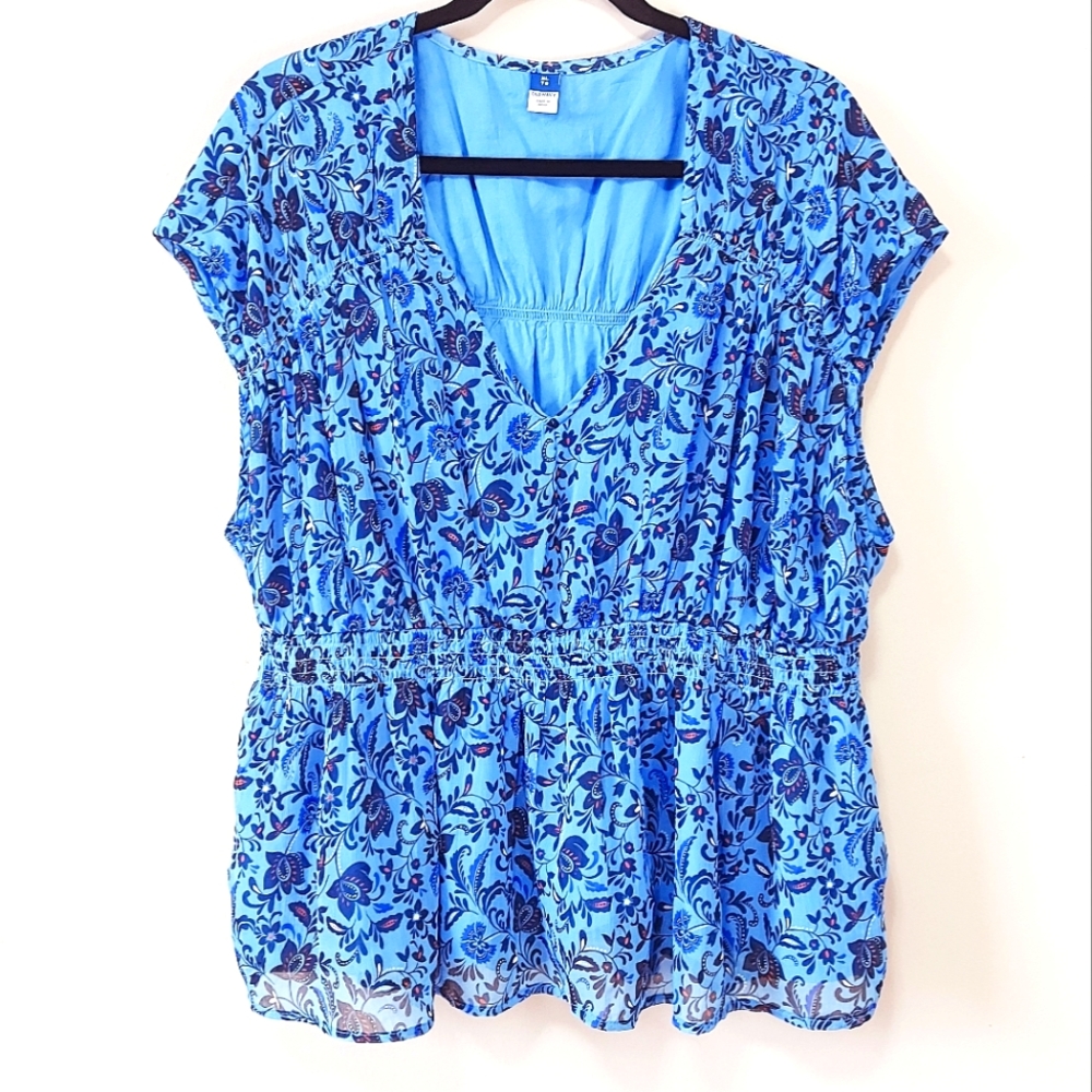 Old Navy Vneck Floral Waist Defined Dolman Sleeve Fairy Flowy Top Size XL Blouse